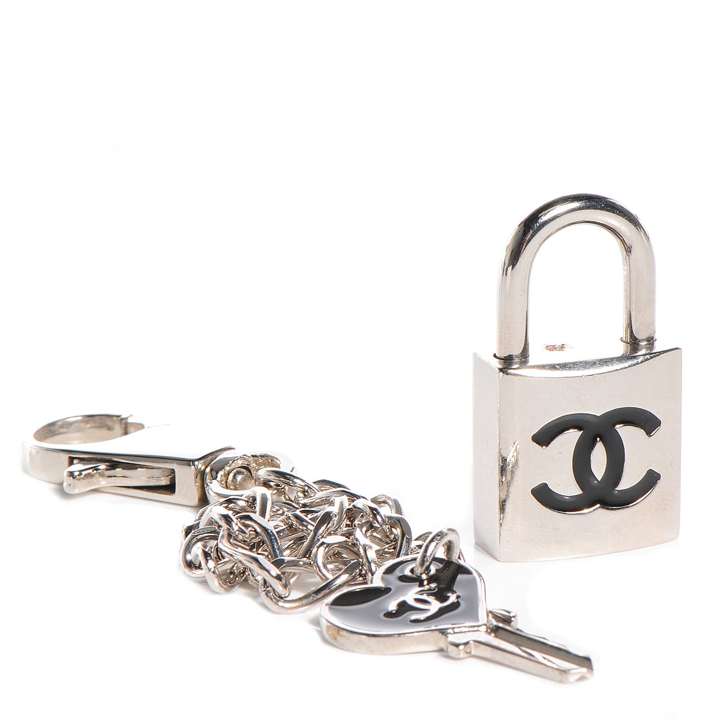 Padlock and Key Bag Charm Silver Black
