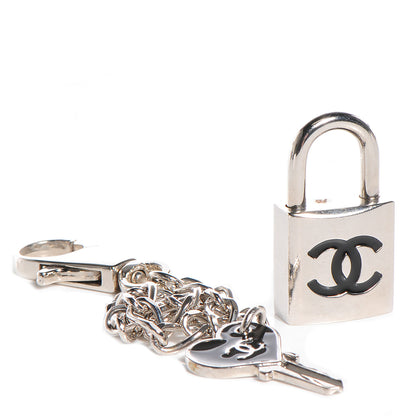 Chanel Padlock and Key Bag Charm Silver Black 1 of 6