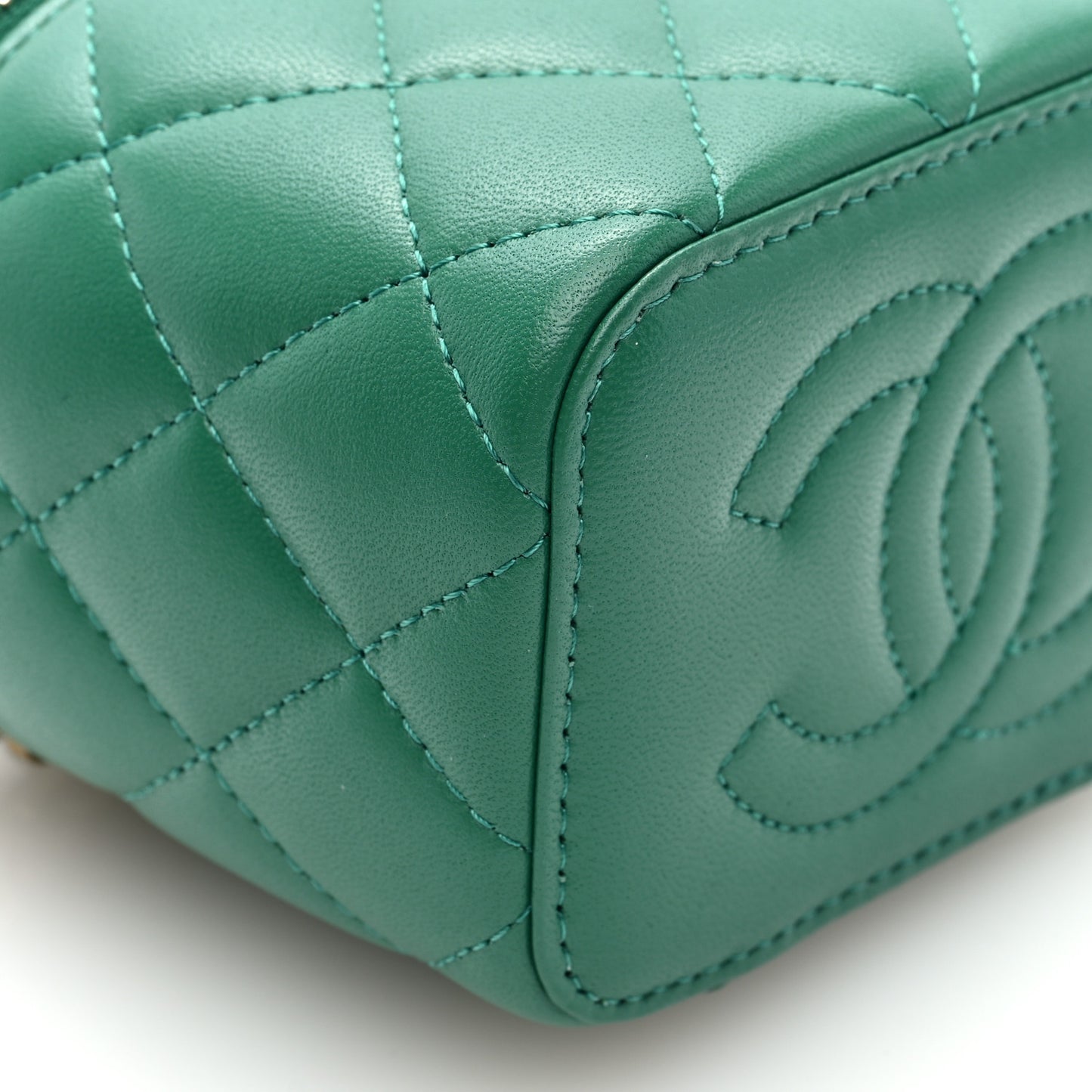 Lambskin Quilted Top Handle Mini Vanity Case With Chain Green