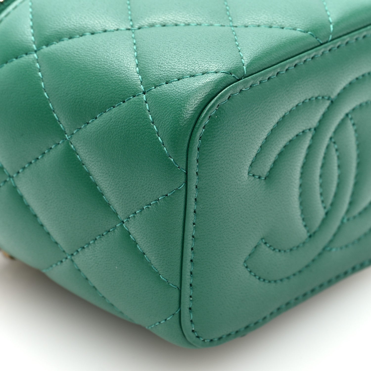 Chanel Lambskin Quilted Top Handle Mini Vanity Case With Chain Green 9 of 11
