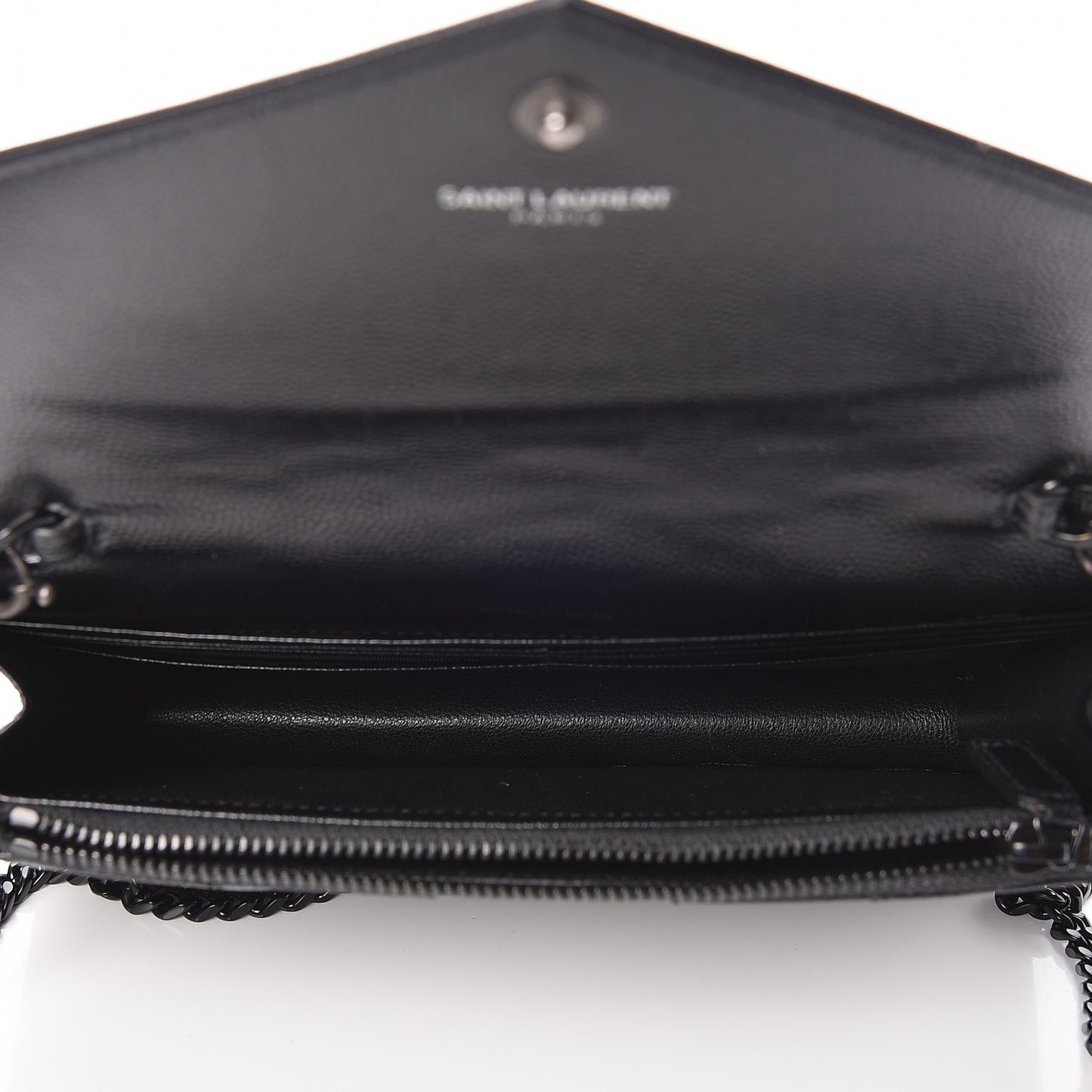 Grain De Poudre Matelasse Chevron Monogram Envelope Chain Wallet Black