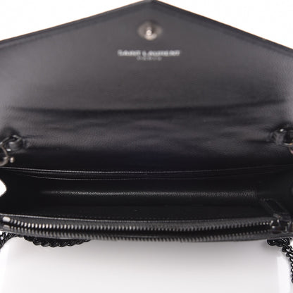 Saint Laurent Grain De Poudre Matelasse Chevron Monogram Envelope Chain Wallet Black 5 of 8