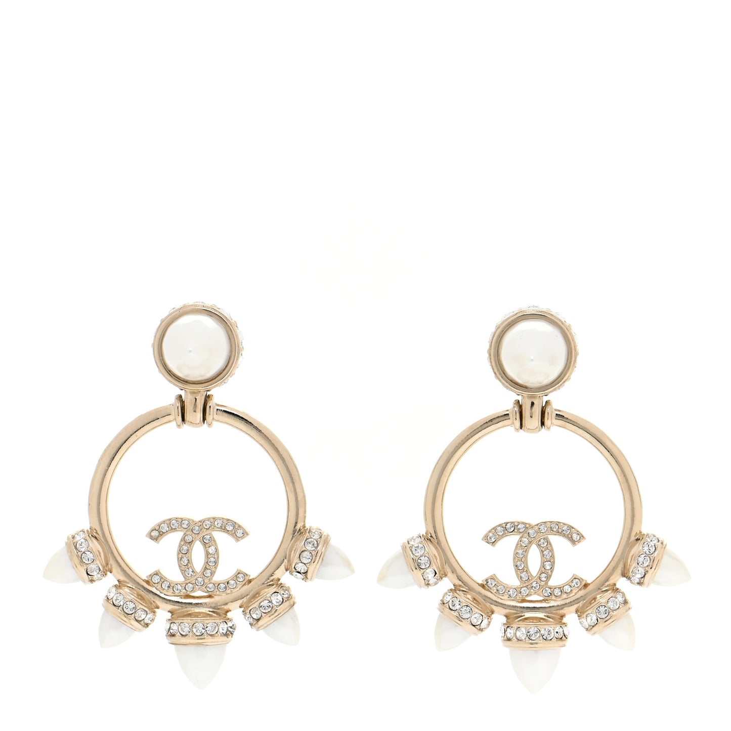 Crystal Pearl CC Round Drop Earrings Gold