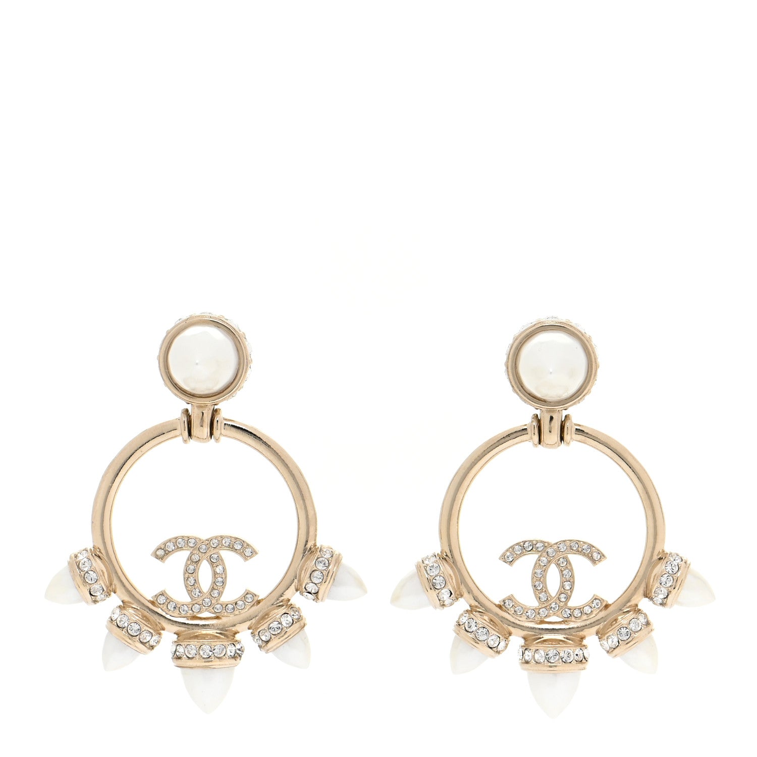 Chanel Crystal Pearl CC Round Drop Earrings Gold 1 of 4