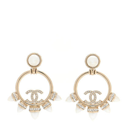 Chanel Crystal Pearl CC Round Drop Earrings Gold 1 of 4
