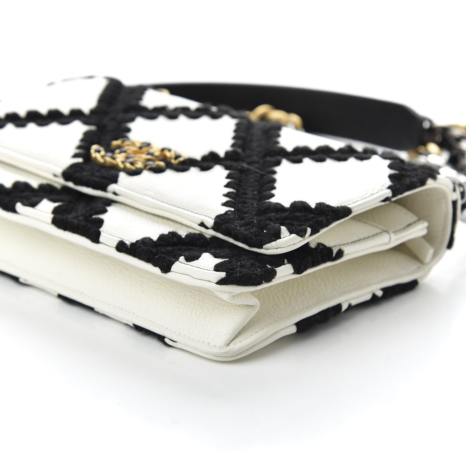 Chanel Calfskin Crochet 19 Wallet On Chain WOC White Black 7 of 12