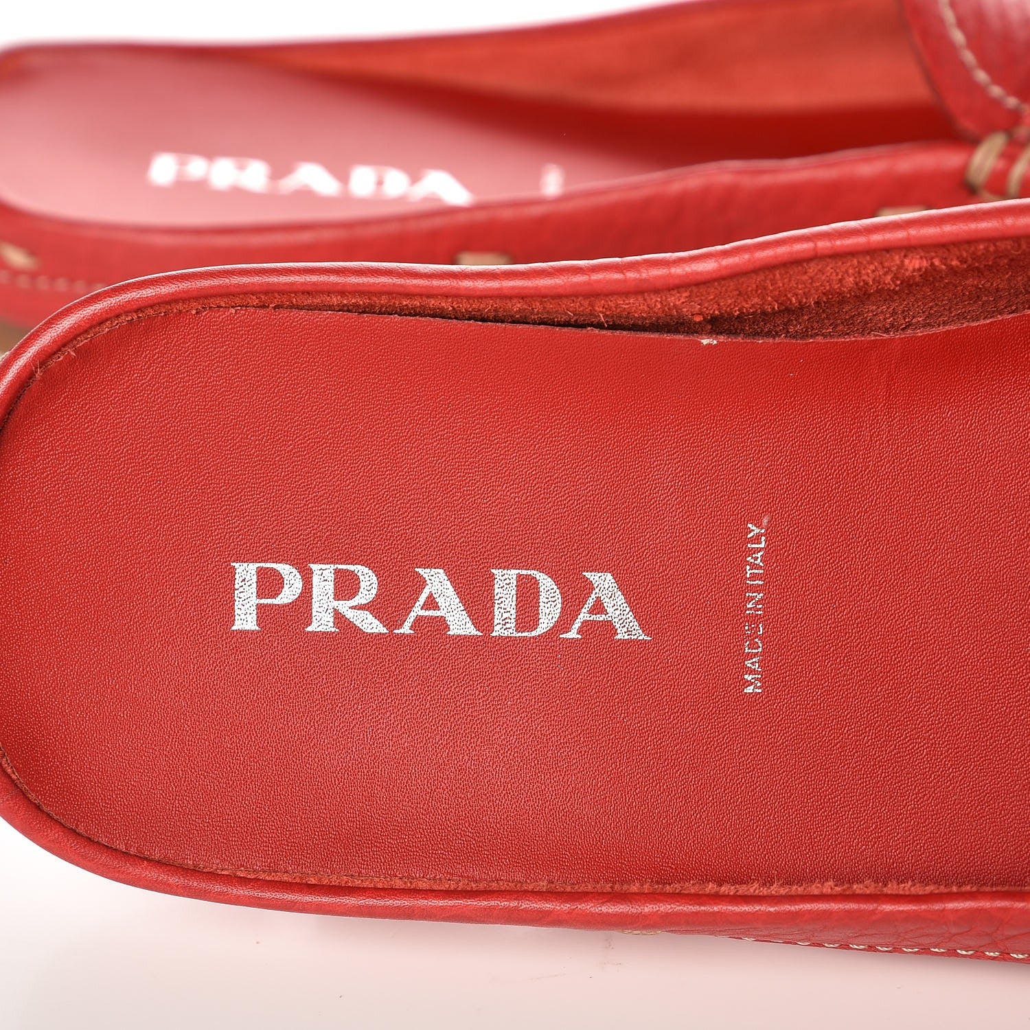 Prada Vitello Daino Logo Mules 36.5 Red 9 of 13