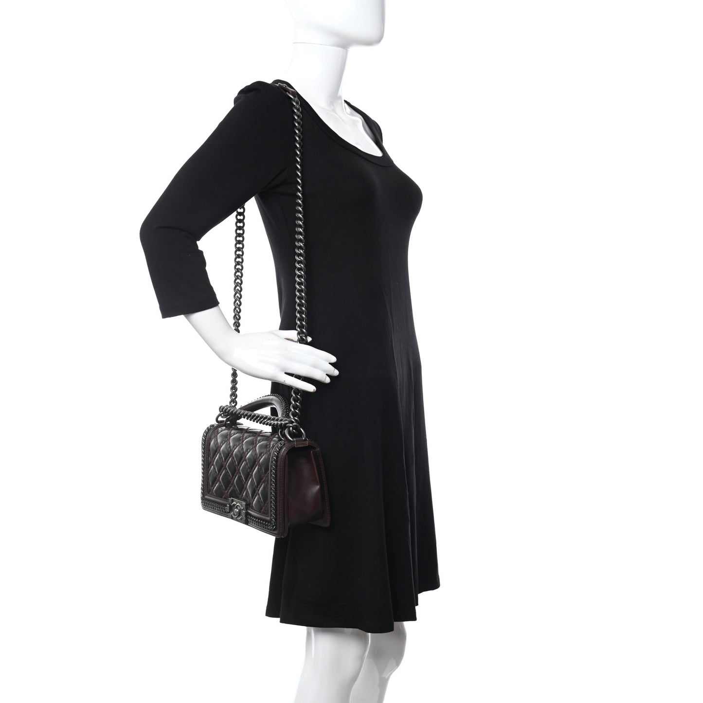 Goatskin Quilted Medium Boy Handle Flap Burgundy