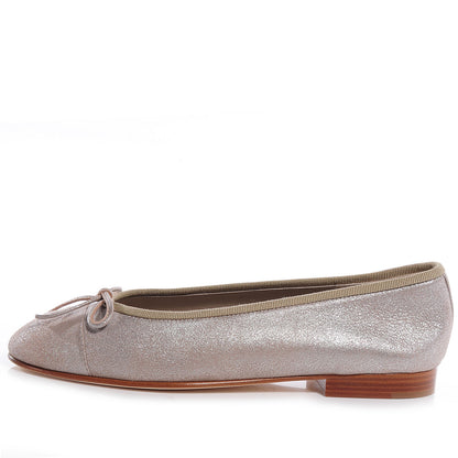 Chanel Leather Metallic CC Cap Toe Ballet Flats 35.5 Light Gold 1 of 7