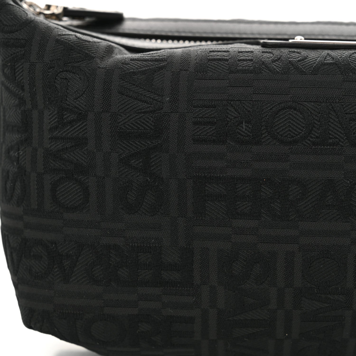 Salvatore Ferragamo Canvas Calfskin Logo Shoulder Bag Black 10 of 11
