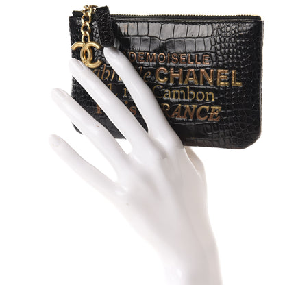 Chanel Calfskin Crocodile Embossed Cocodile Cosmetic Case Black Gold 2 of 8