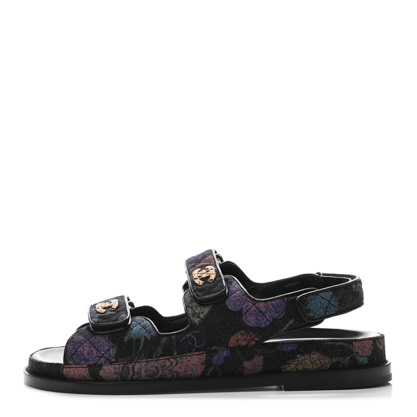 Denim Quilted Dad Sandals 38.5 Black Multicolor