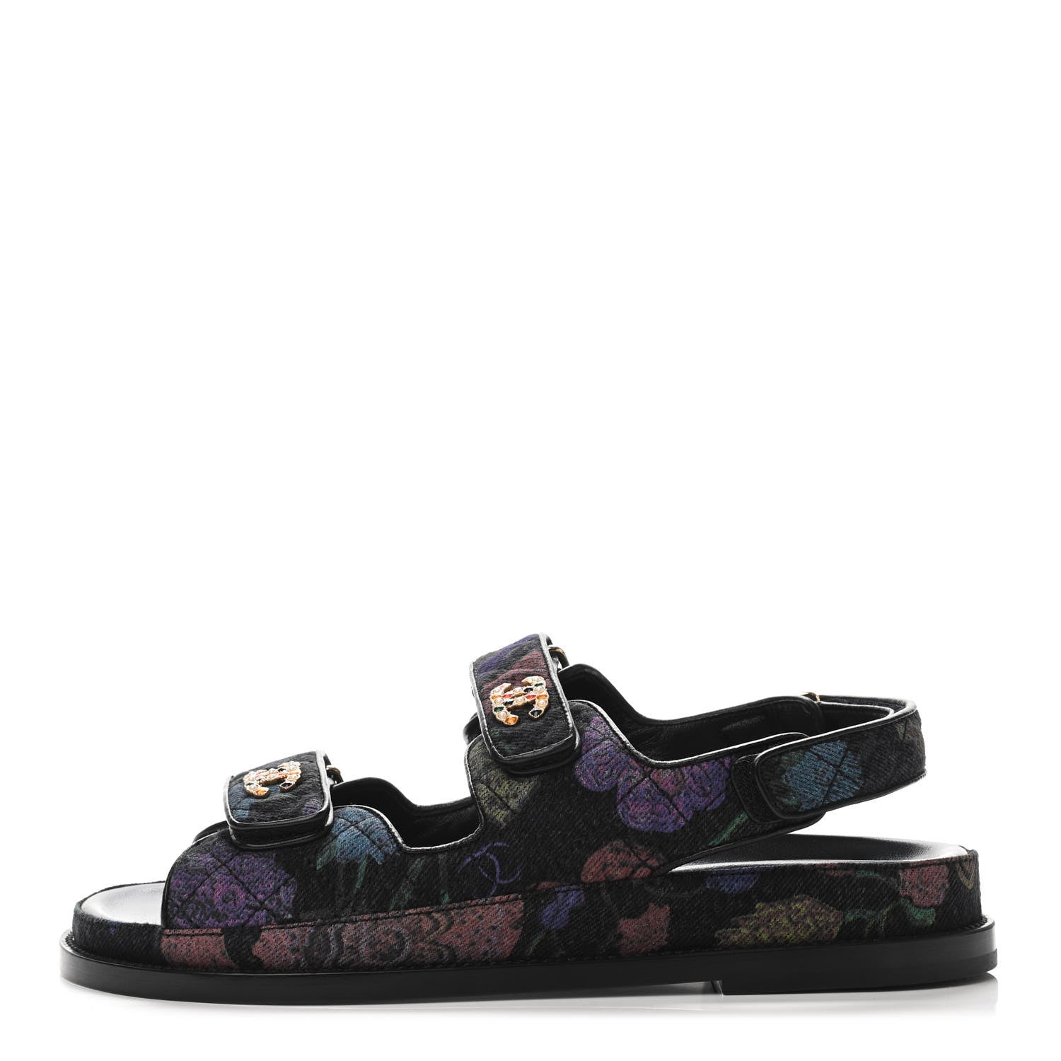 Chanel Denim Quilted Dad Sandals 38.5 Black Multicolor 1 of 4