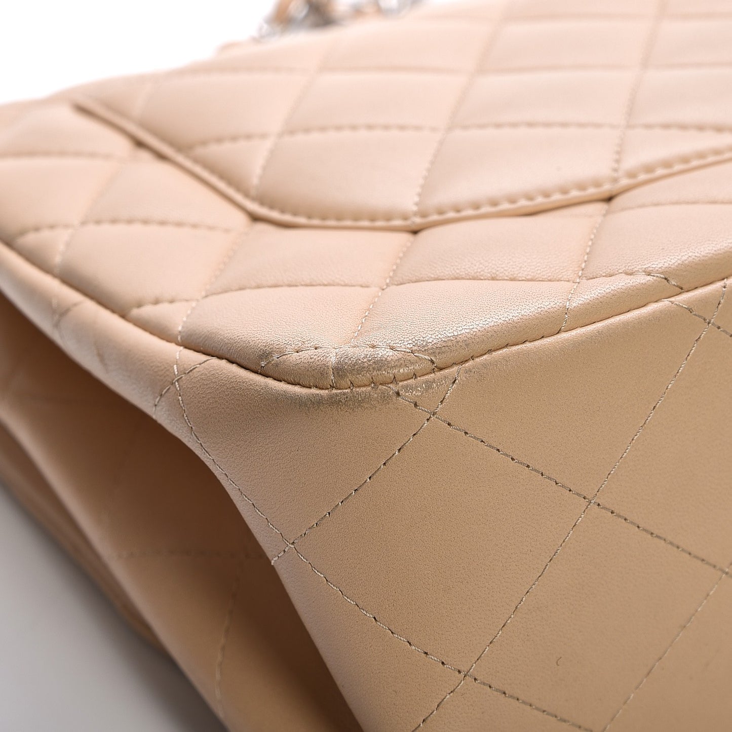 Lambskin Quilted Jumbo Double Flap Beige