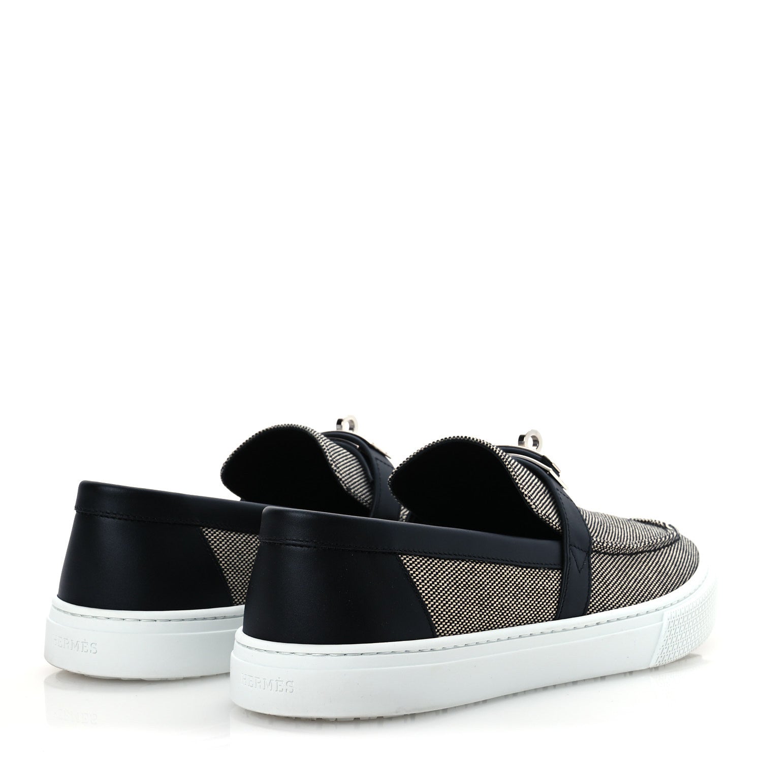 Hermes Toile De Coton Calfskin Game Slip On Sneakers 42.5 Prunoir Black 5 of 12