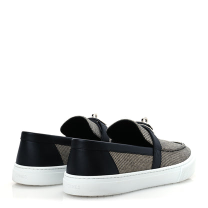 Hermes Toile De Coton Calfskin Game Slip On Sneakers 42.5 Prunoir Black 5 of 12