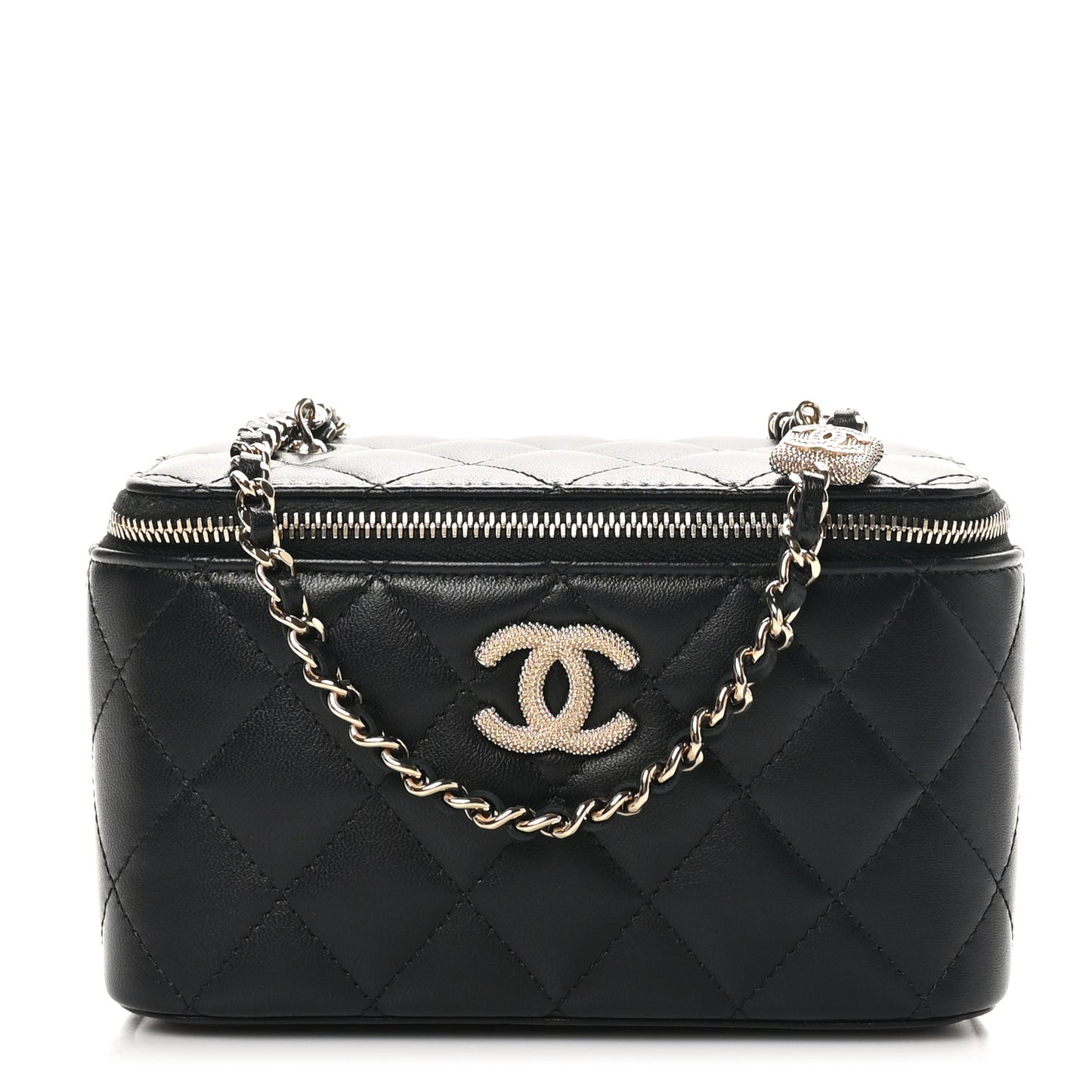 Lambskin Quilted Small Vanity Case With Chain Black