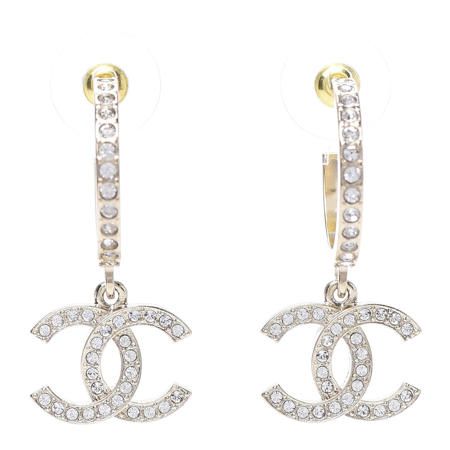 Crystal Lock Symbols CC Hoop Drop Earrings Gold