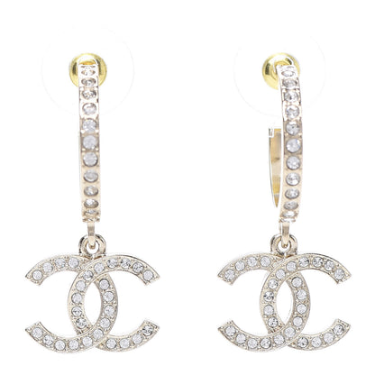 Chanel Crystal Lock Symbols CC Hoop Drop Earrings Gold 1 of 5