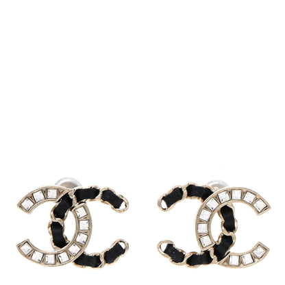 Chanel Crystal Baguette Lambskin Chain CC Vintage Allure Stud Earrings Black Gold 1 of 5