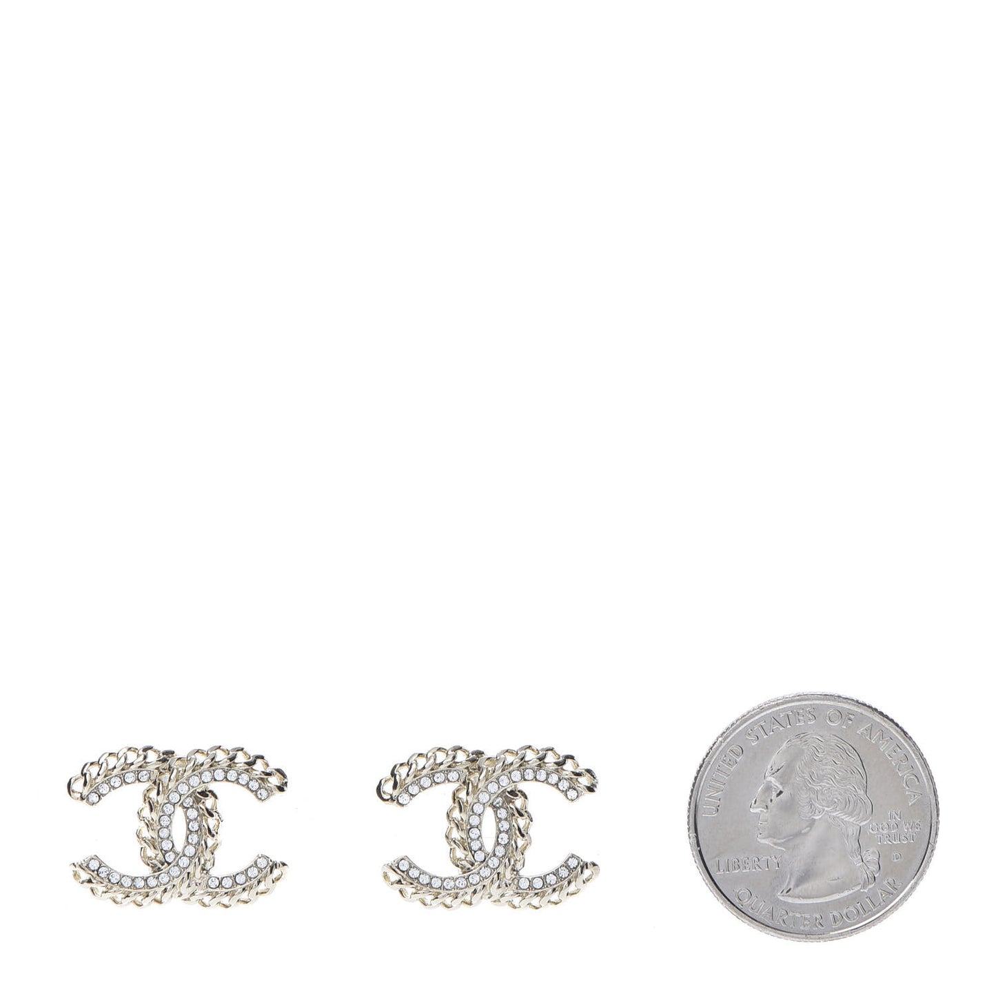 Crystal Chain CC Earrings Gold