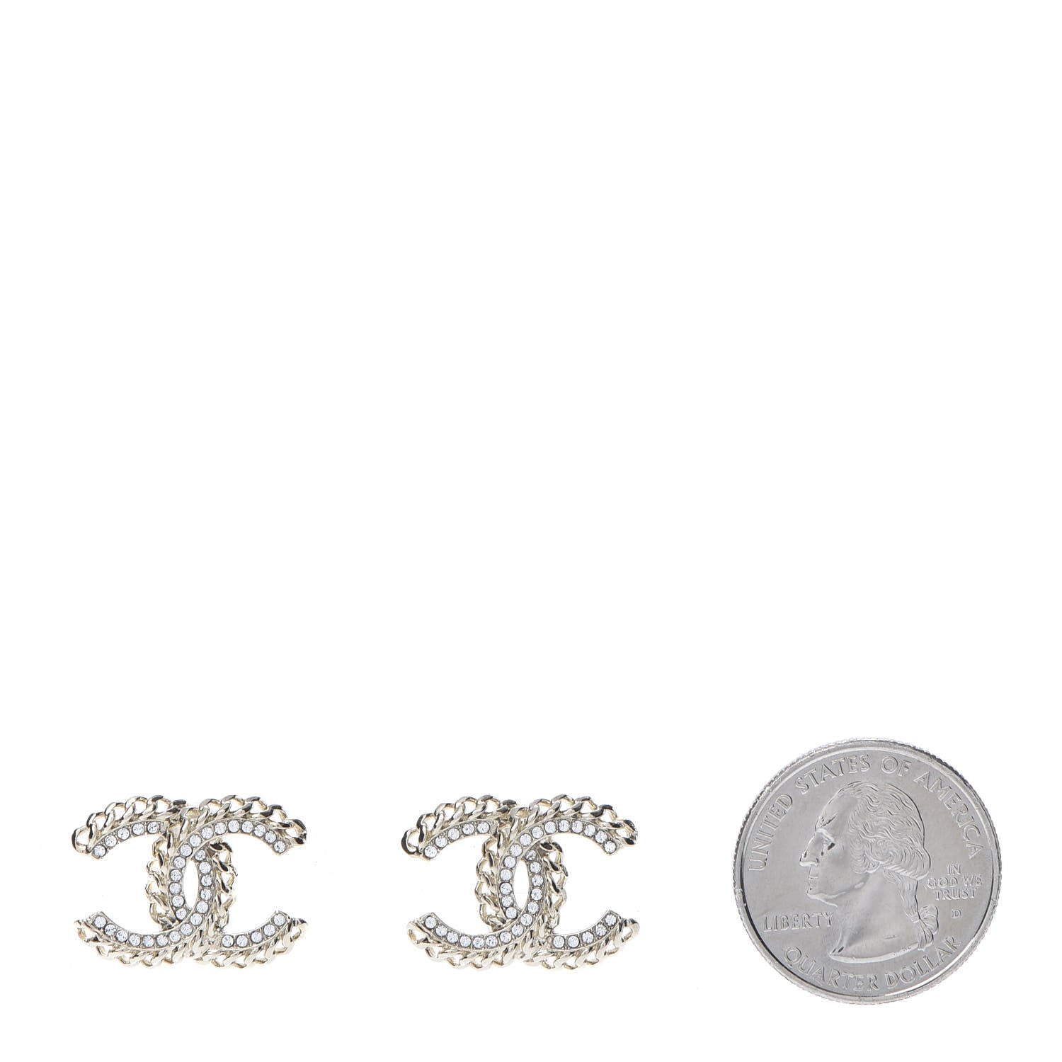 Chanel Crystal Chain CC Earrings Gold 2 of 4