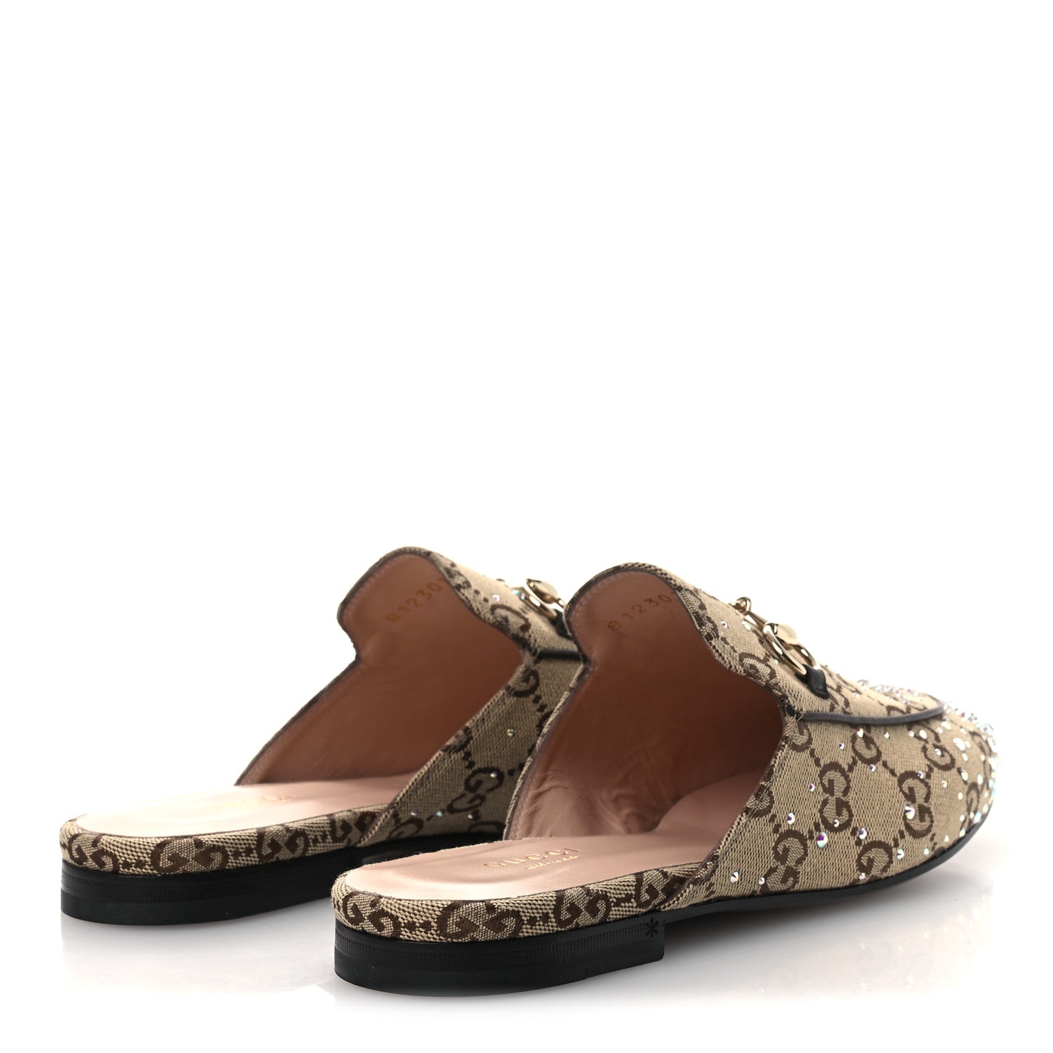 Gucci Crystal Canvas GG Monogram Nappa Womens Princetown Slippers 37.5 Beige Ebony New Acero 5 of 11