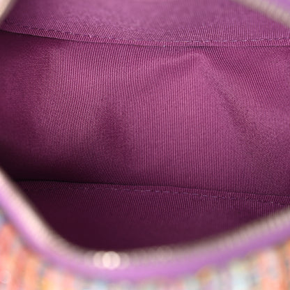 Chanel Tweed Quilted Round Clutch With Chain Blue Pink Orange 5 of 10