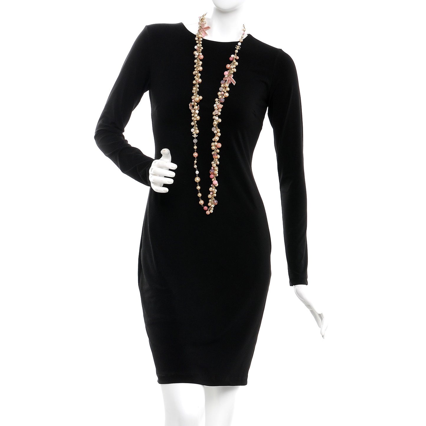 Pearl CC Beaded Velvet Bow Long Necklace Pink Ivory