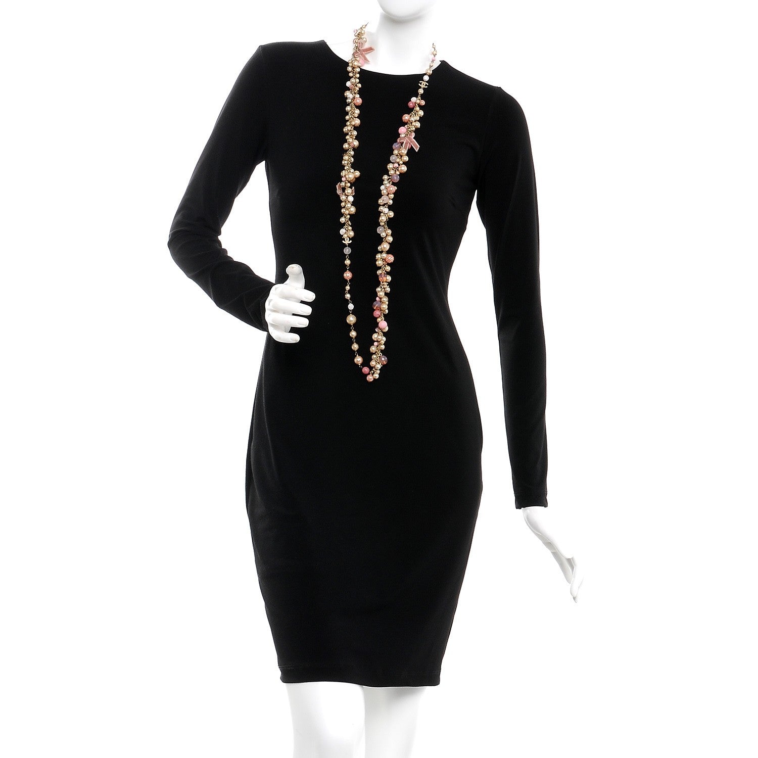 Chanel Pearl CC Beaded Velvet Bow Long Necklace Pink Ivory 2 of 6