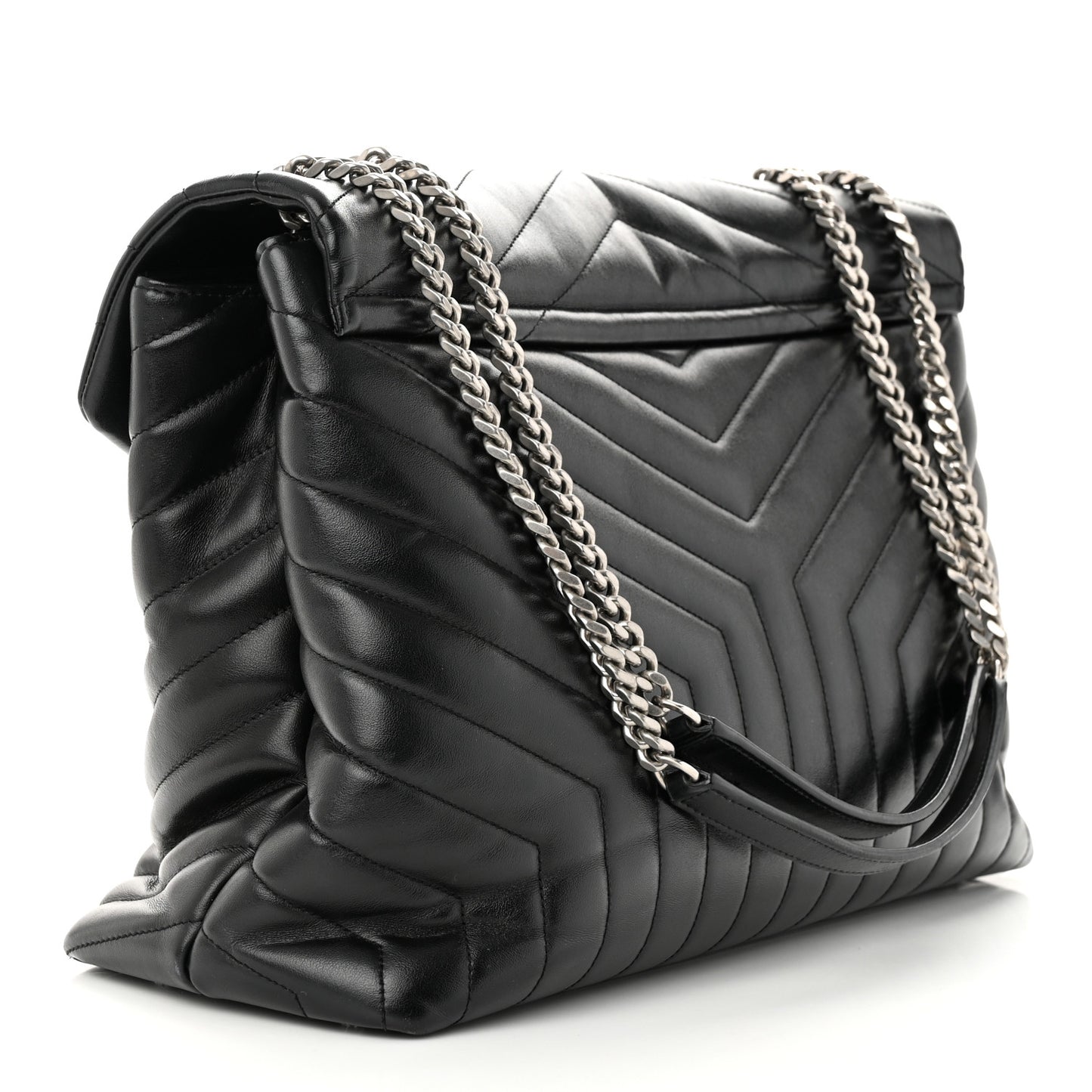 Calfskin Y Quilted Monogram Large Loulou Chain Satchel Black