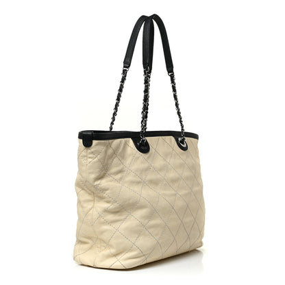 Chanel Grained Calfskin Quilted Small Daily Tote Dark White Black 3 of 16