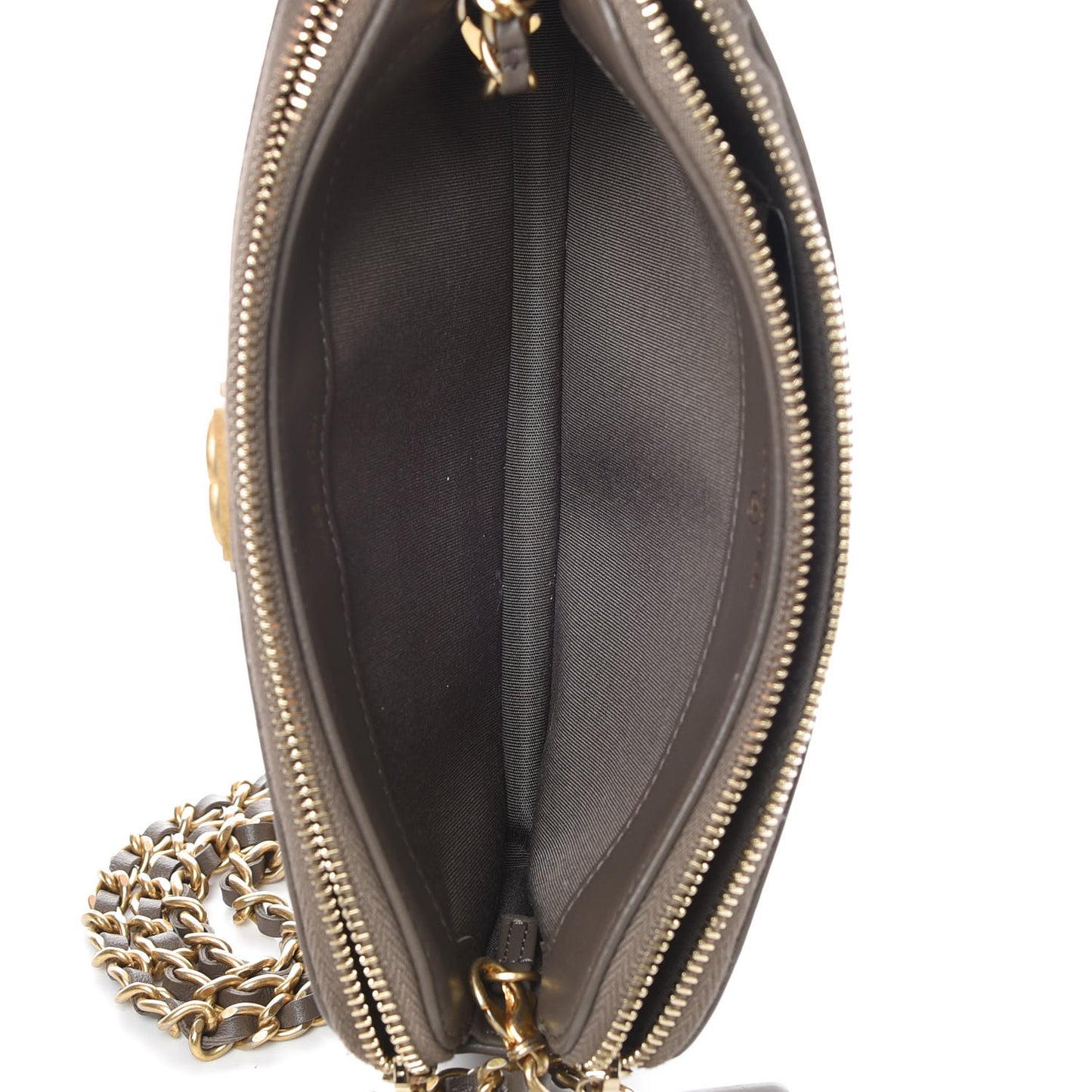 Calfskin Quilted Small Boy Clutch With Chain Khaki
