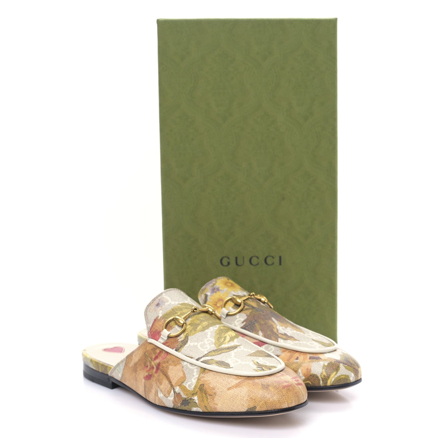 GG Supreme Monogram Malaga Kid Water Flora Womens Princetown Slippers 37.5 Beige White Multicolor Mystic White