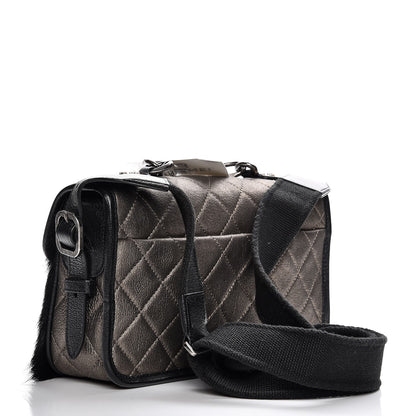 Chanel Metallic Goatskin Fur Quilted Hunting Flap Silver Black 3 of 10