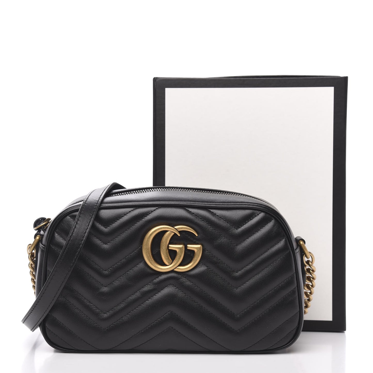 Calfskin Matelasse Small GG Marmont Chain Shoulder Bag Black