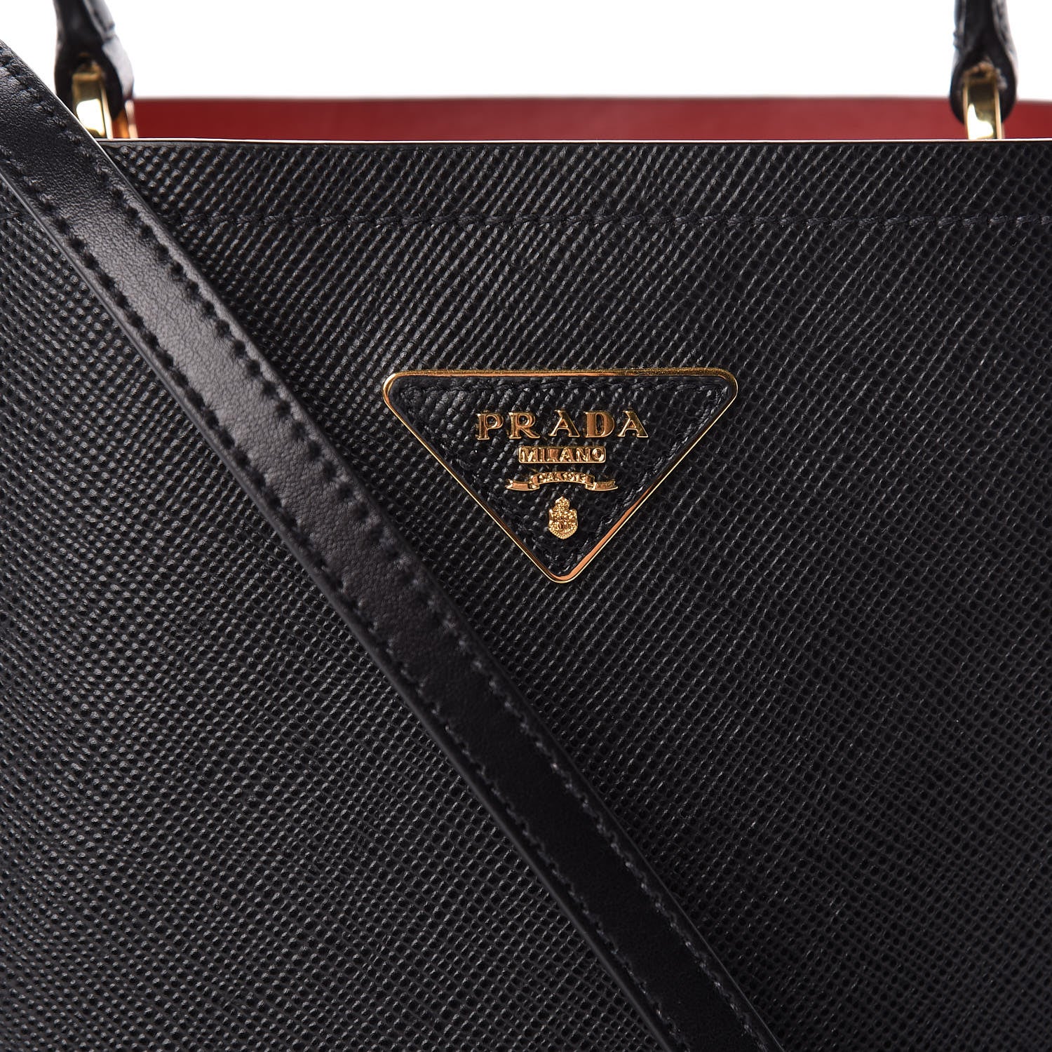 Prada Saffiano Cuir Medium Panier Bucket Bag Black Fuoco 7 of 9