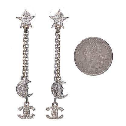 Chanel Crystal CC Star Moon Dangle Earrings Silver Gold 2 of 5