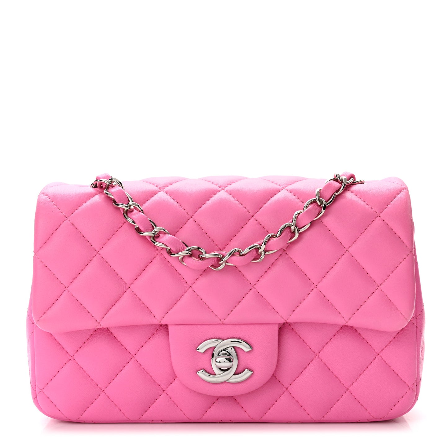 Lambskin Quilted Mini Rectangular Flap Neon Pink