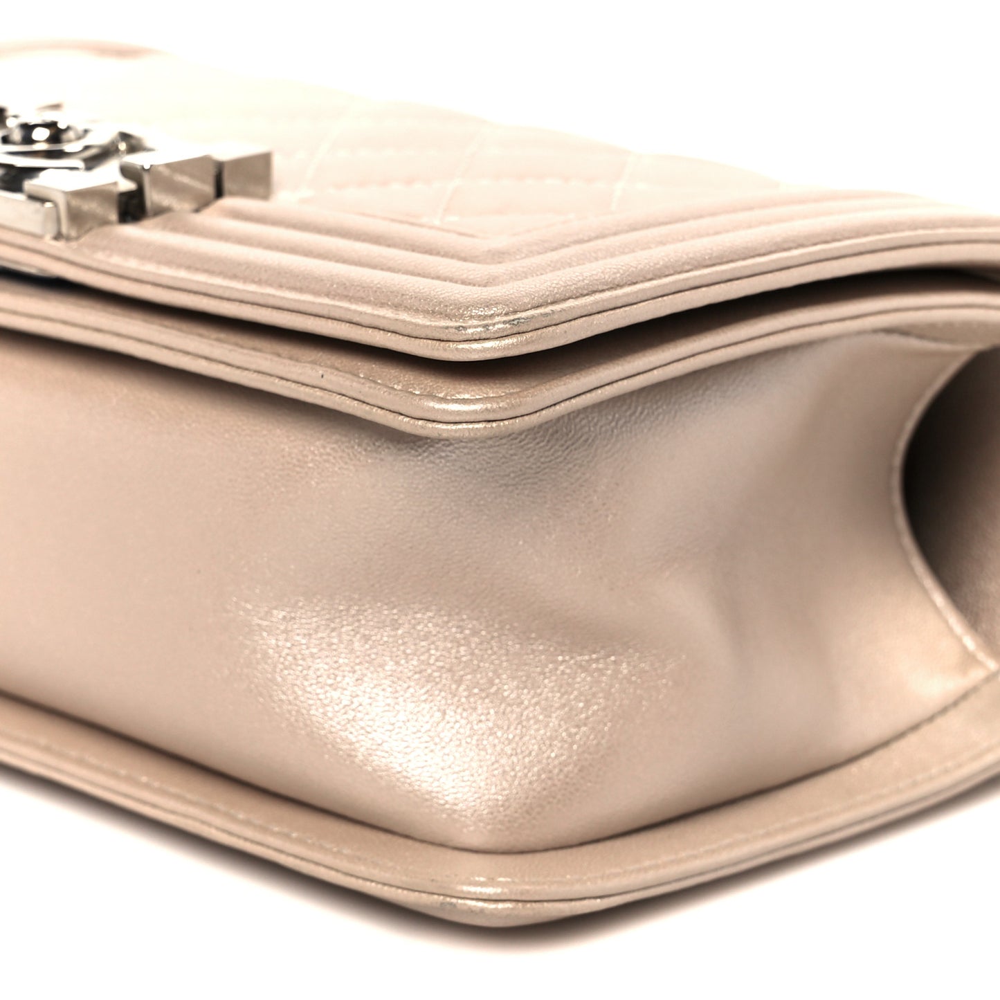 Metallic Calfskin Quilted Small Boy Flap Light Pink