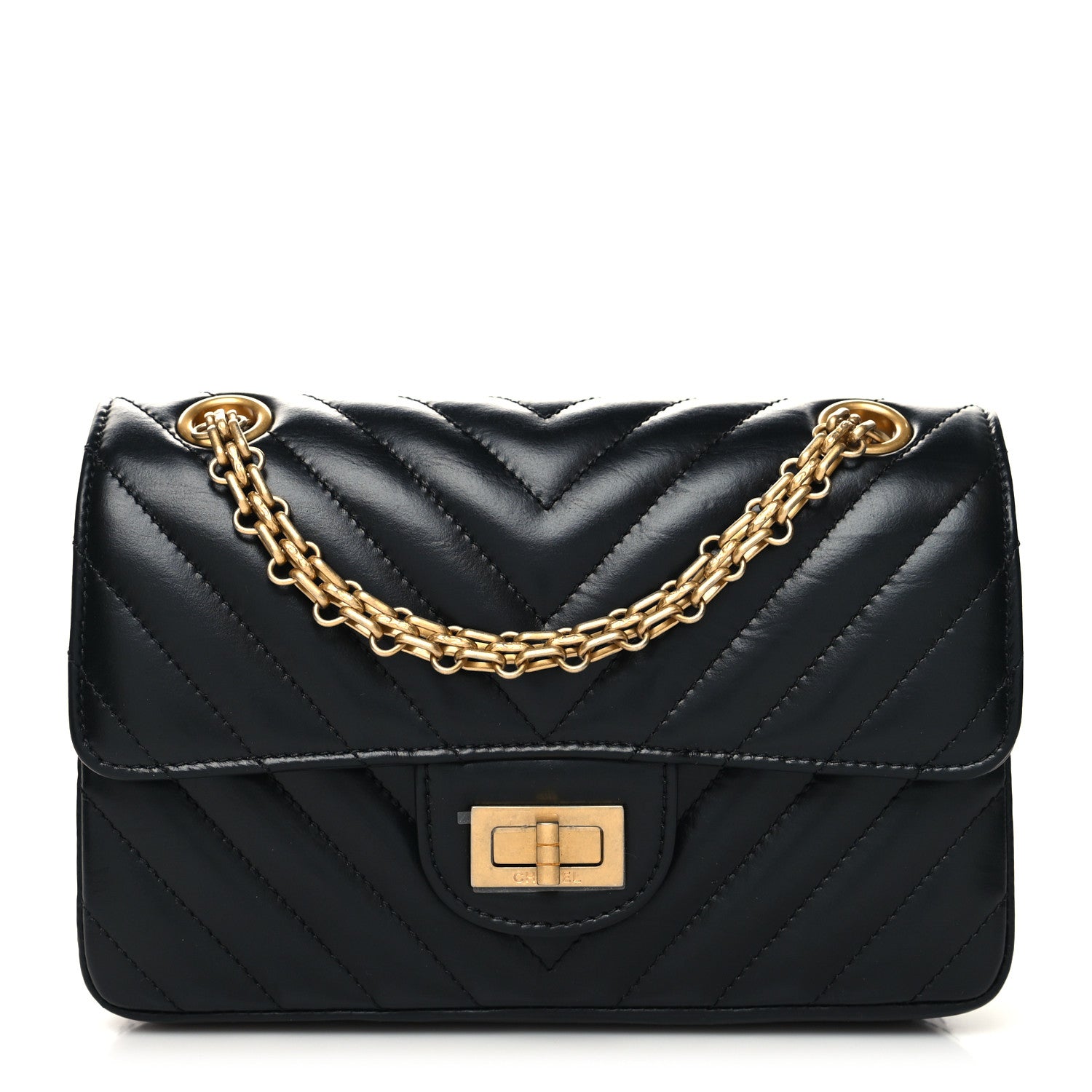 Chanel Aged Calfskin Chevron Quilted 2.55 Reissue Mini Flap Black 1 of 10