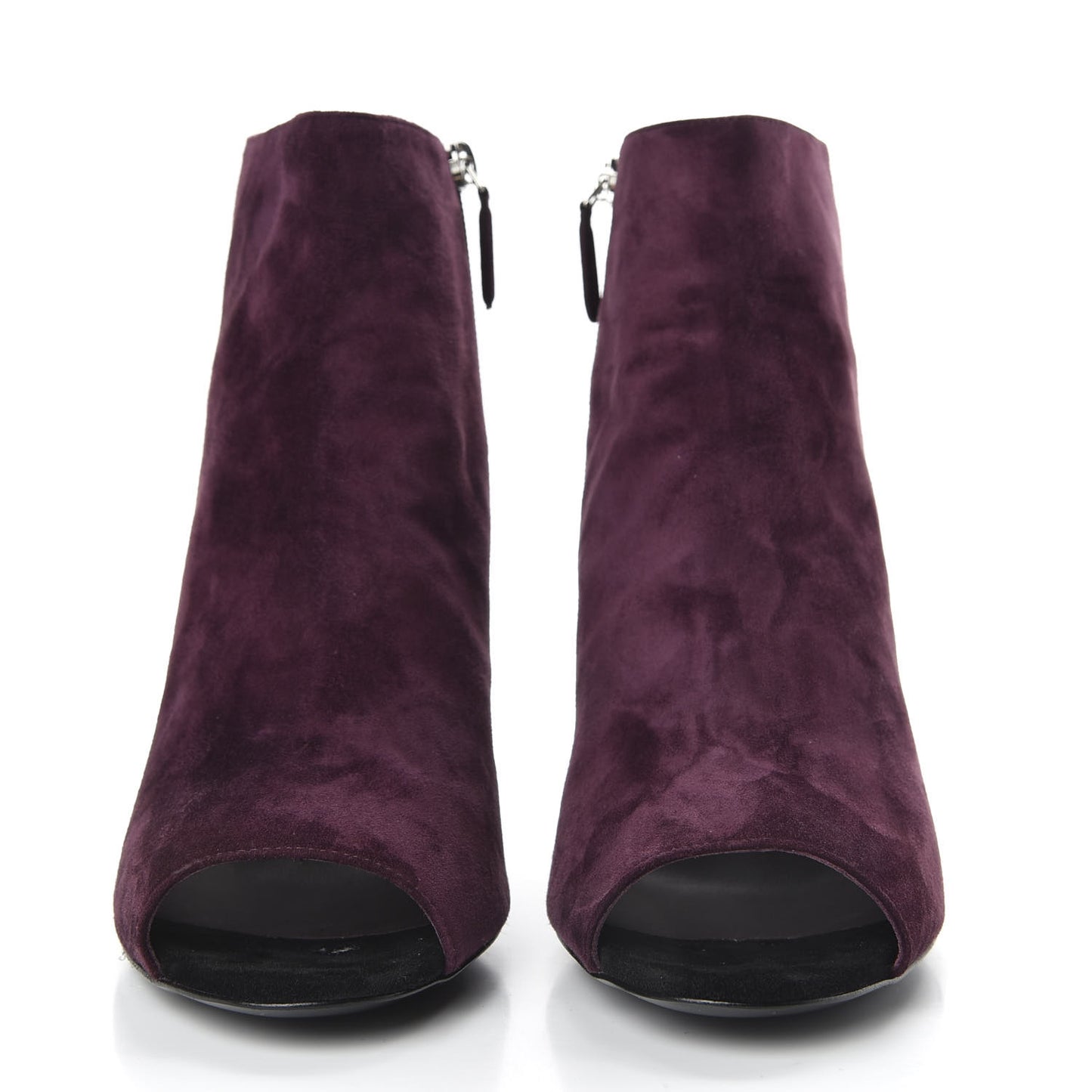 Suede Calfskin Patent Quilted CC Peep Toe Short Boots 40 Purple