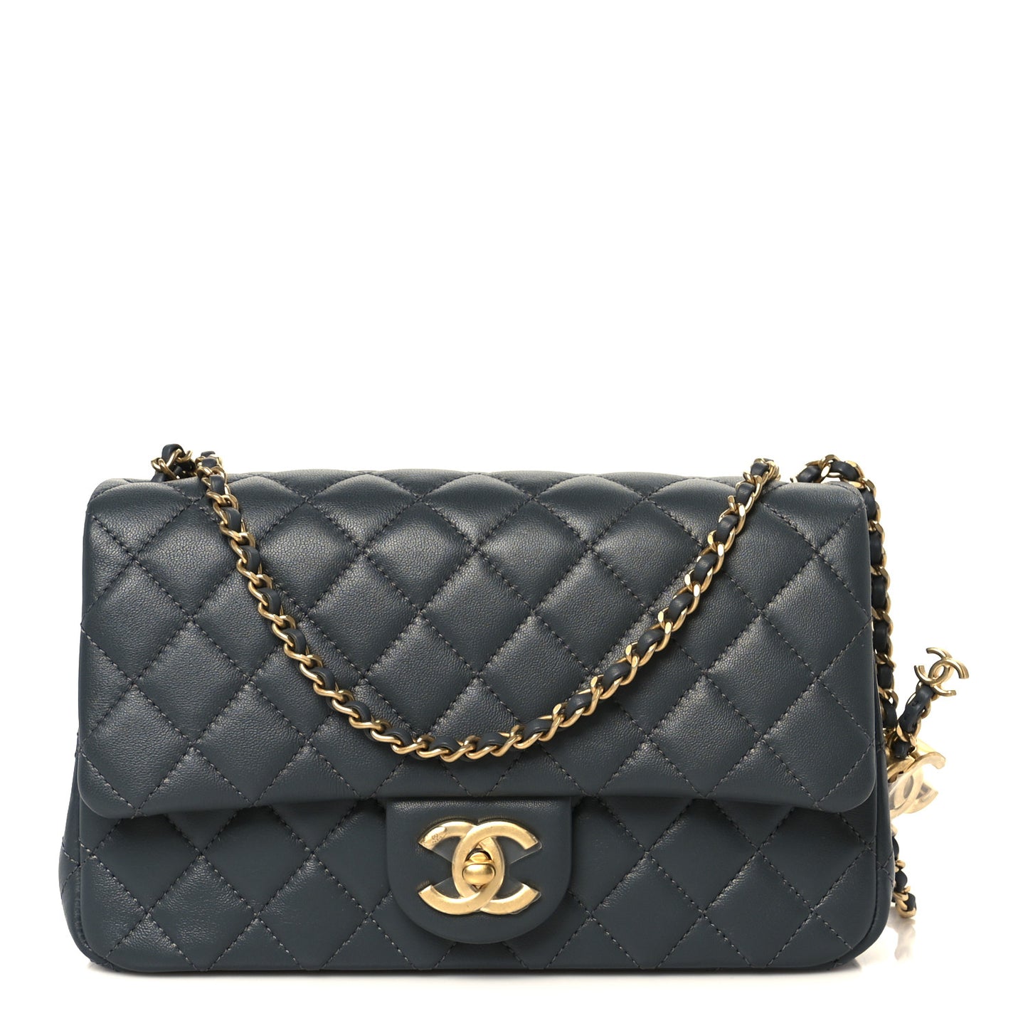 Lambskin Quilted Medium Rectangular CC Slide Flap Grey