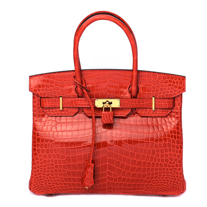 Hermes Shiny Porosus Crocodile Birkin 30 Geranium 2 of 9