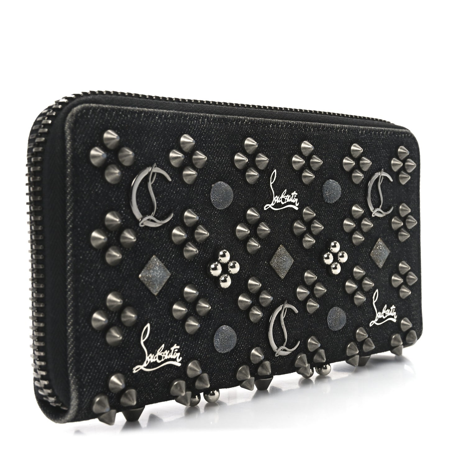 Denim Panettone Spiked Zip Around Wallet Black