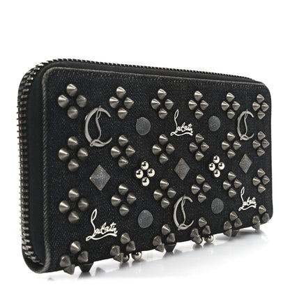 Christian Louboutin Denim Panettone Spiked Zip Around Wallet Black 3 of 6