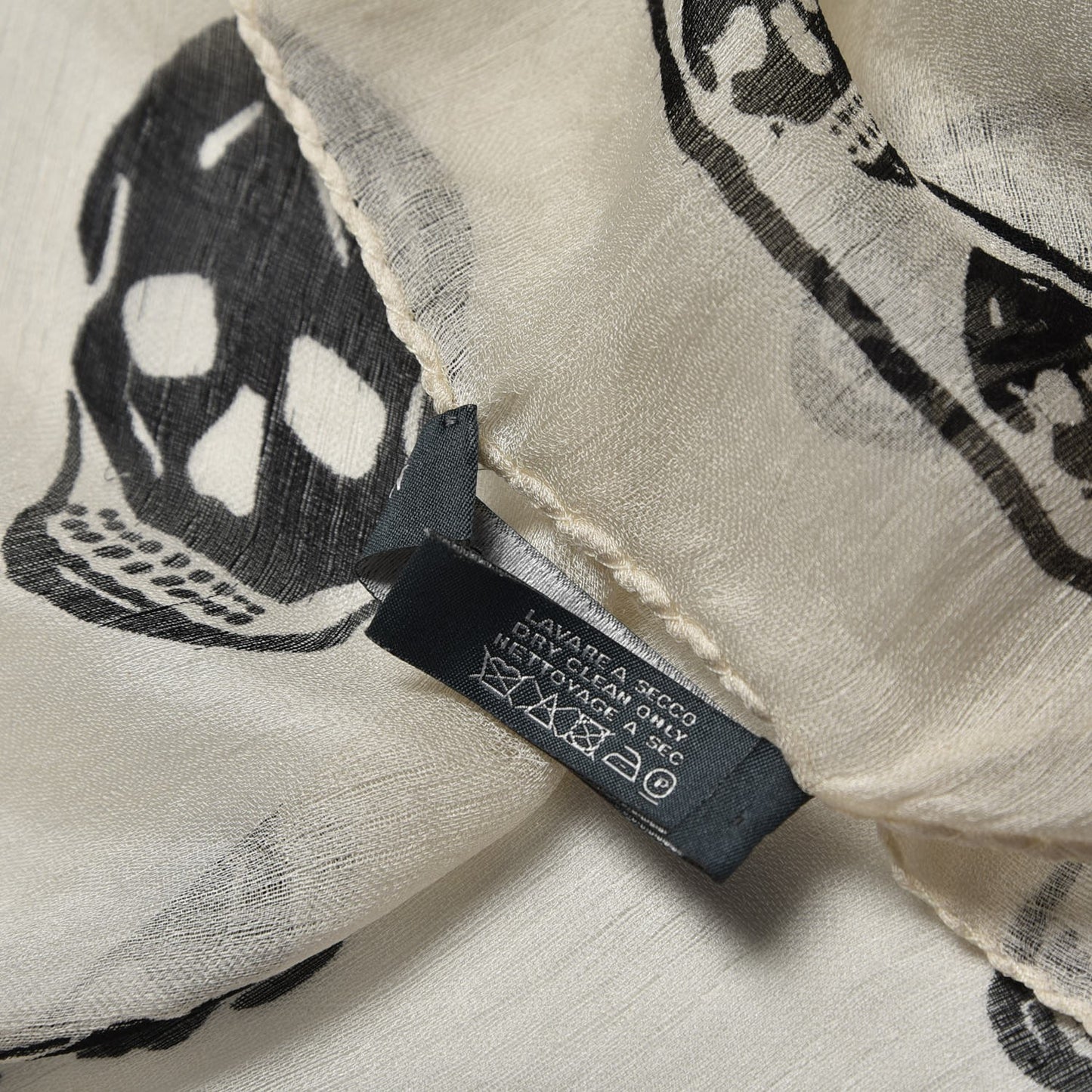 Silk Chiffon Skull Scarf Ivory Black
