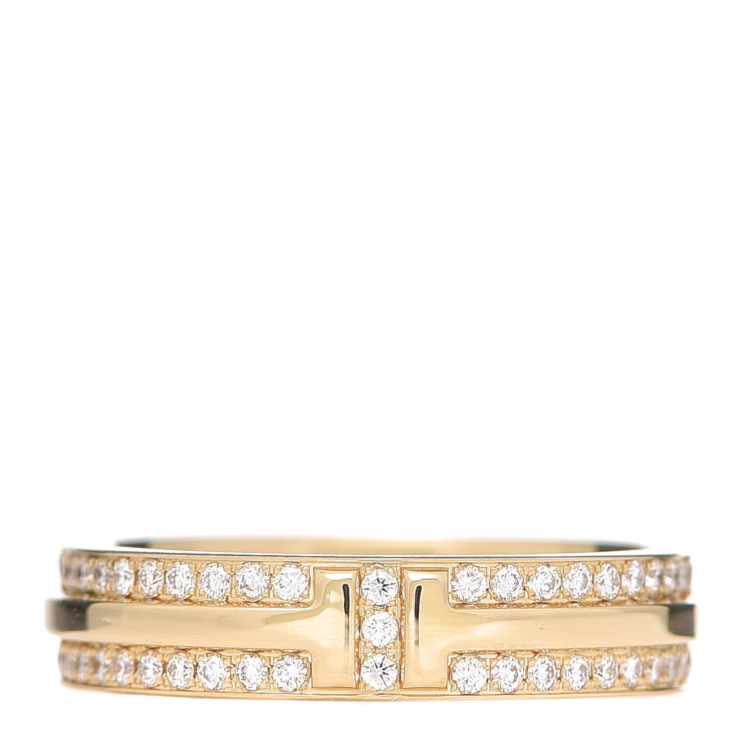 Tiffany 18K Yellow Gold Diamond Narrow T Two Ring 53 6.5 1 of 4