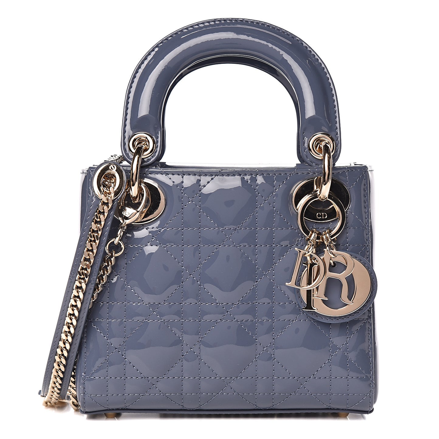 Patent Cannage Mini Lady Dior Light Blue