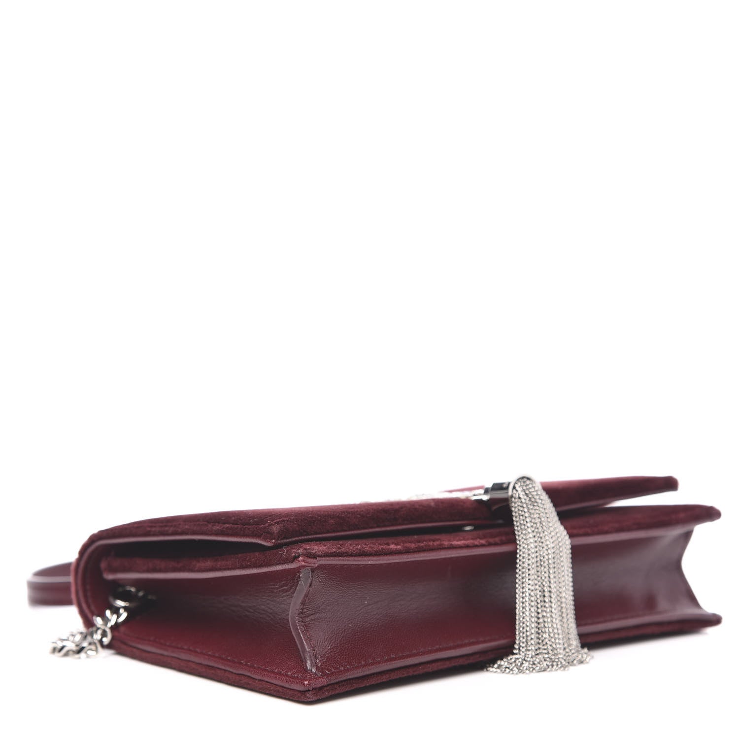 Saint Laurent Velvet Crystal Monogram Kate Tassel Shoulder Bag Burgundy 4 of 9